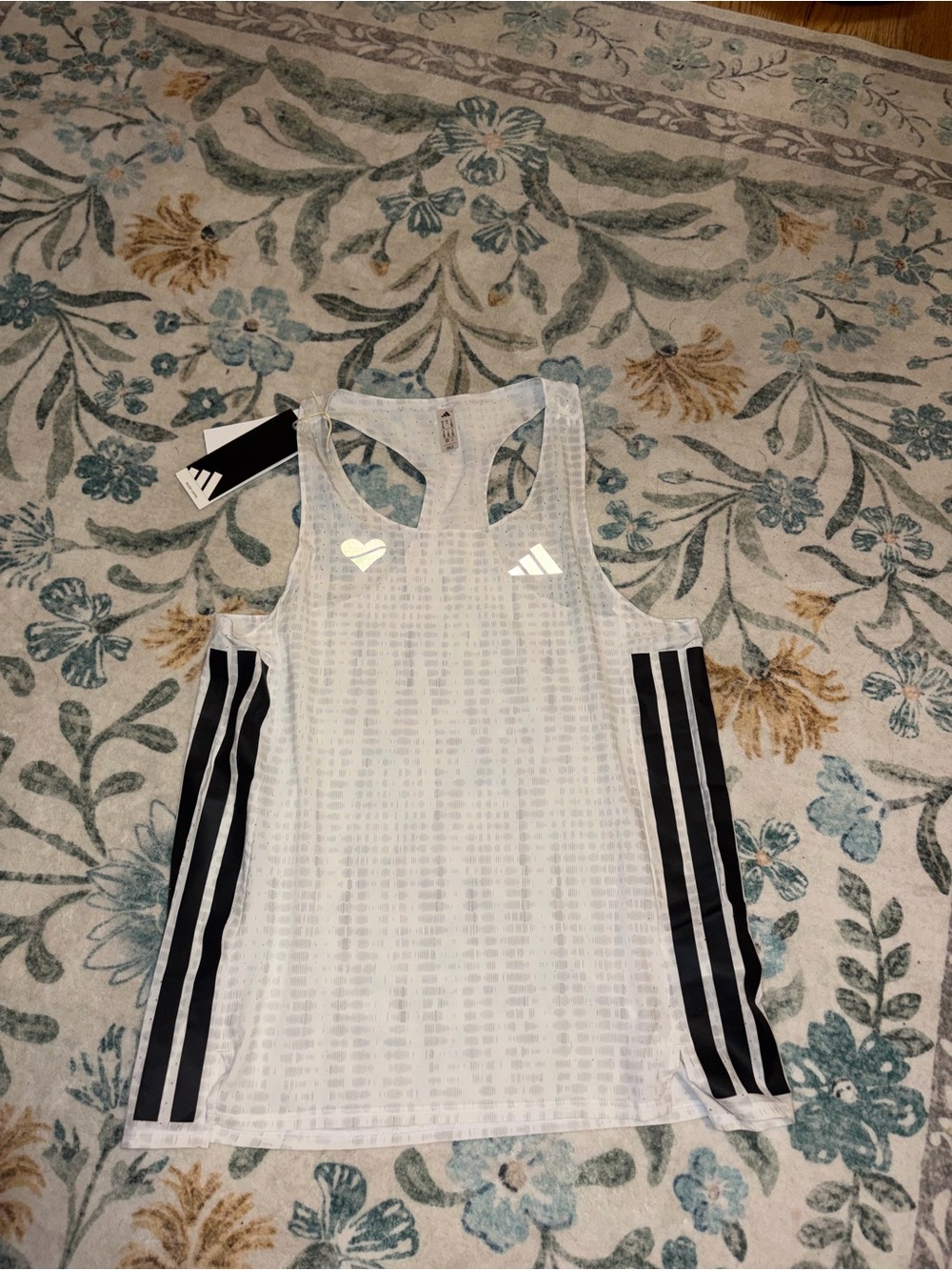 adidas White Mesh Singlet Tank with Black Side Stripes